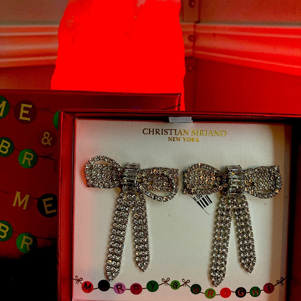 NEW!!! CHRISTIAN SIRIANO NEW YORK Earrings Rhinestone Bow Dangling Statement.